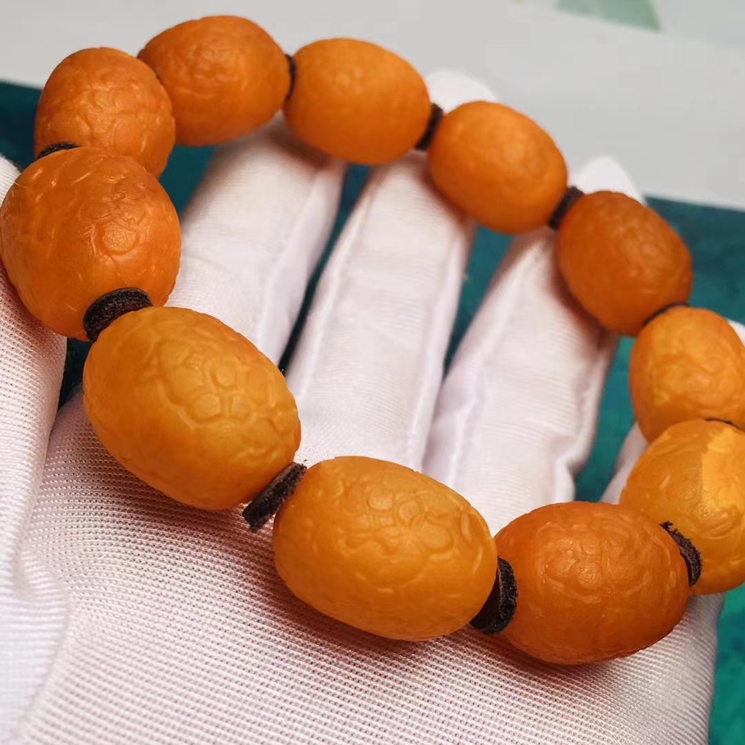 天然琥珀蜜蜡海漂籽原石手串蜡质浓郁纹理清晰颜色如图单圈手串