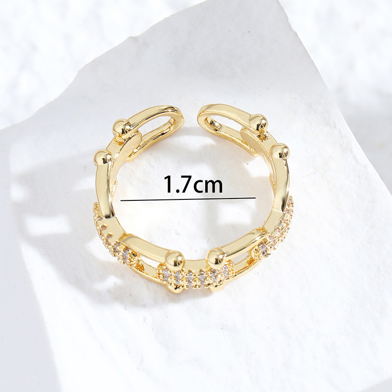 Exquisite Micro Inlaid Zircon Chain Stitching Ring Female Temperamental Cold Style Fashion All-Match High Sense Index Finger Ring