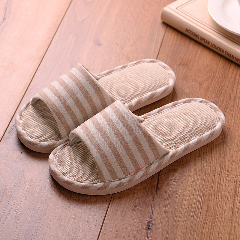 Women's Spring and Autumn Indoor Household Couple Non-Slip Soft Bottom Summer Cotton Linen Fabric Sweat-Absorbent Slippers Men