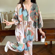 春秋款睡衣女士七分袖薄款慵懒风奶奶风潮服可外穿家居服套装夏天