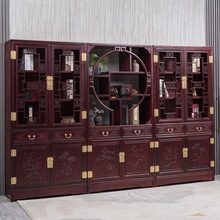 澳洲酸枝木中式豪华全实木书柜三组合展示架置物储物柜多宝阁书橱