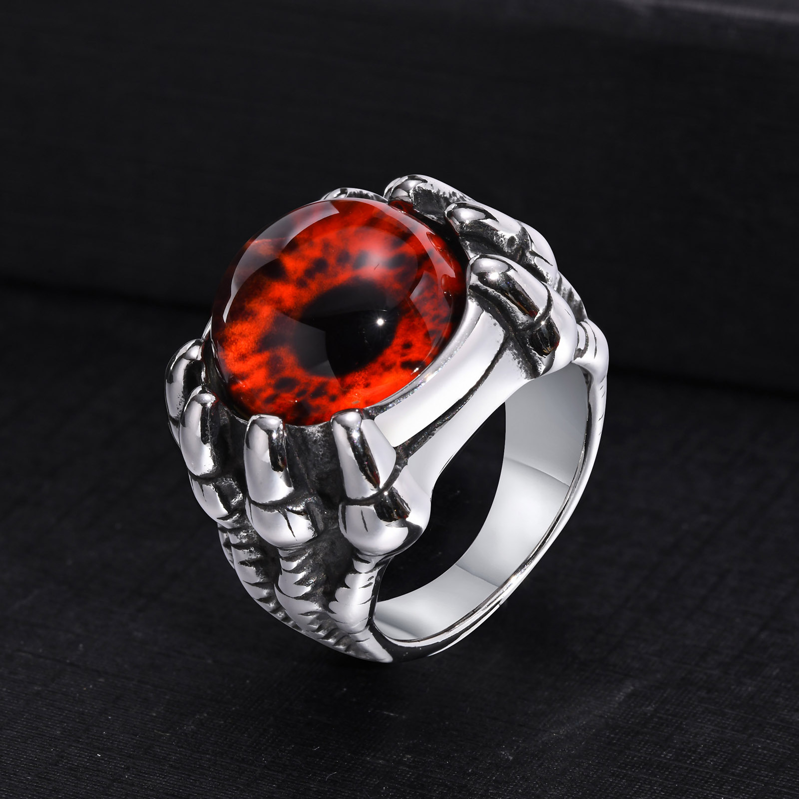欧美饰品 不锈钢红眼晴龙抓戒指黑色男士指环个性 rc-590-阿里巴巴