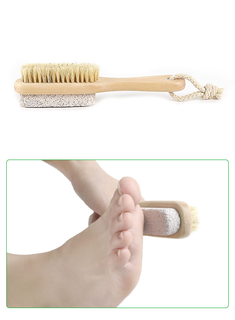 猪鬃浮石刷搓脚板荷木磨脚石猪鬃小刷子搓脚洗脚优质木制刷