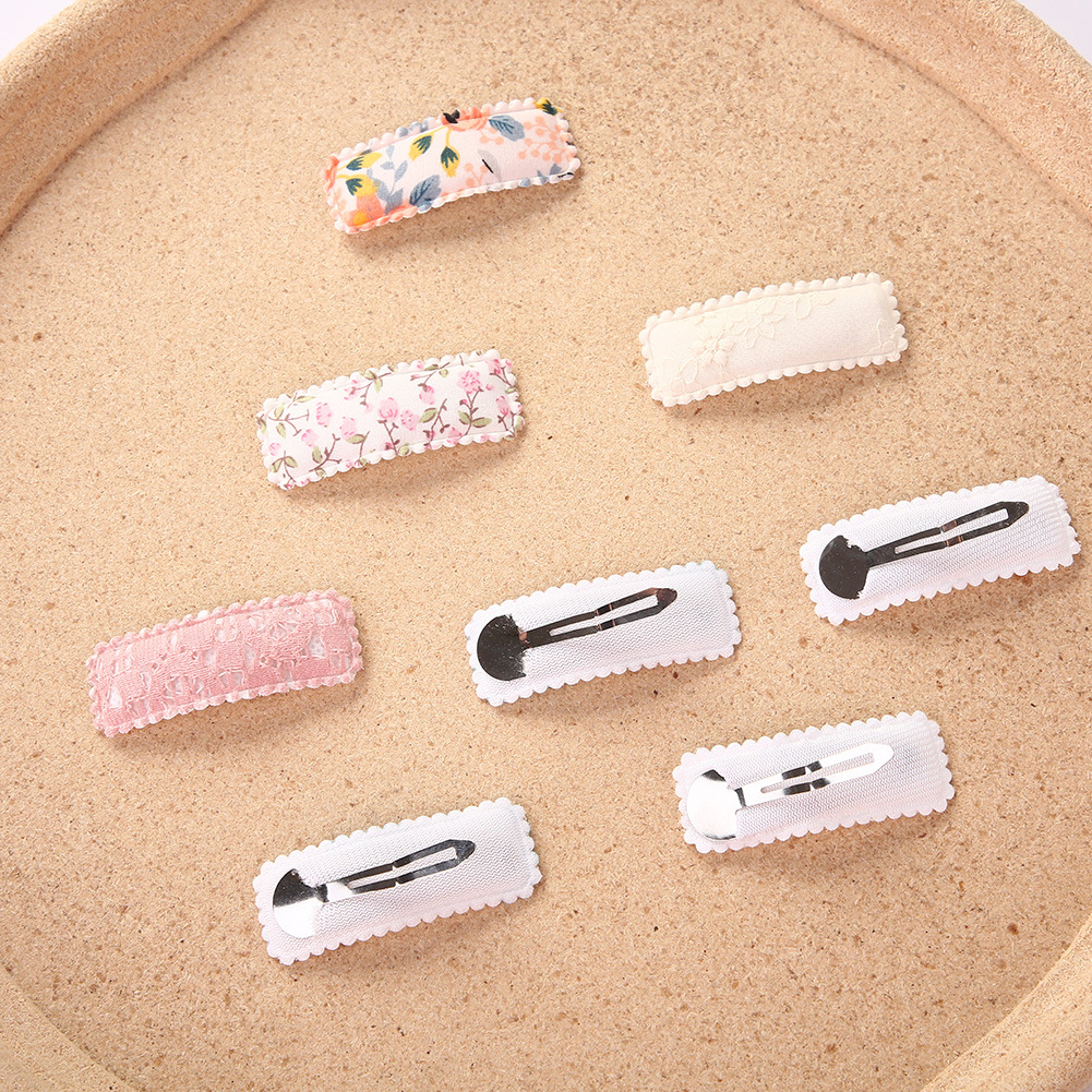 6-Piece Set Square BB Clip Sweet Flowers Embroidery Cloth Hairpin Sweet Girl's Hair Hoop Baby Does Not Hurt Hair Side Clip