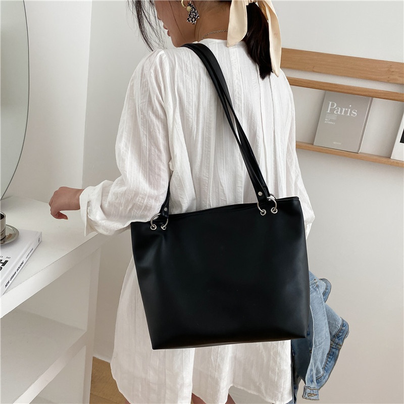 Bag Women's Bag New 2021 Spring Korean Style Shoulder Bag Simple Large-Capacity Bucket Bag Casual Solid Color Portable Support