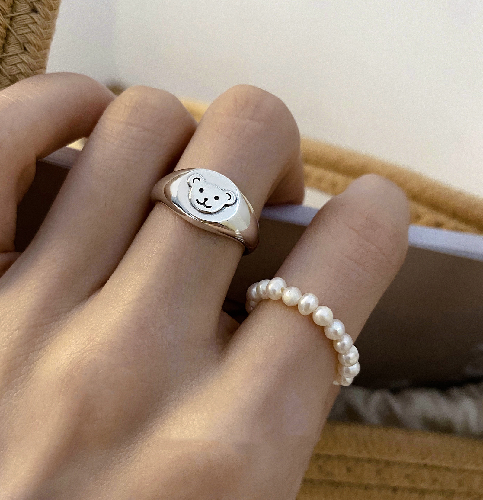 韩版s925纯银可爱小熊戒指女复古时尚甜美清新开口指环跨境食指戒