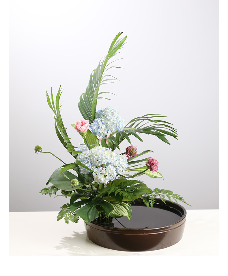 剑山陶瓷花盆中式室内插花花器中华花艺盘新中式凹槽盘