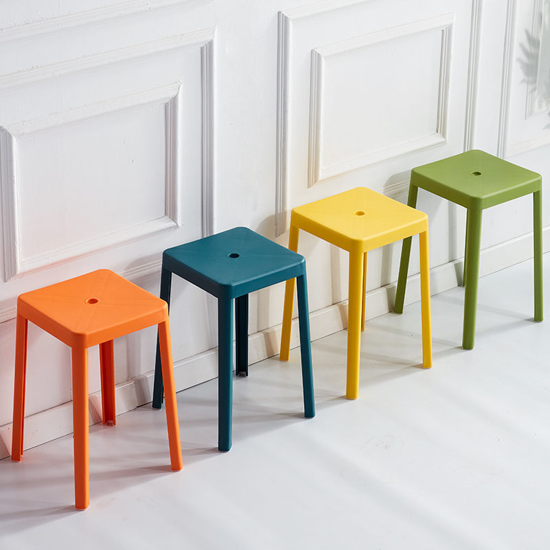 Plastic Stool Thickened Adult Chair Nordic Stackable Square Stool Household Bench Living Room Stackable High Stool Wholesale