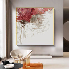 现代轻奢风客厅装饰画方形沙发背景墙样板间玫瑰花卉抽象挂画