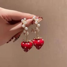 冬季个性水果项链珍珠夸张草莓时尚红色吊坠独立包装耳环套装