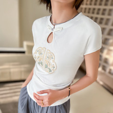 夏季复古设计感纯棉短袖T恤女潮牌白色刺绣高级感显瘦女士半袖