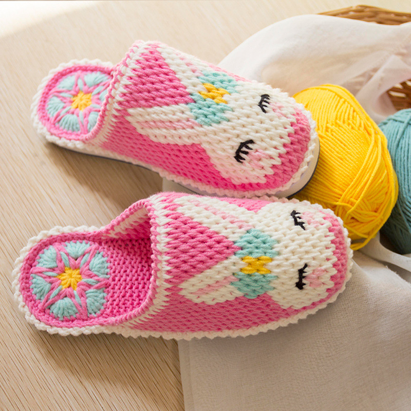 雅馨绣坊diy儿童卡通小兔子拖鞋毛线钩织手工鞋宝宝牛筋底材料包