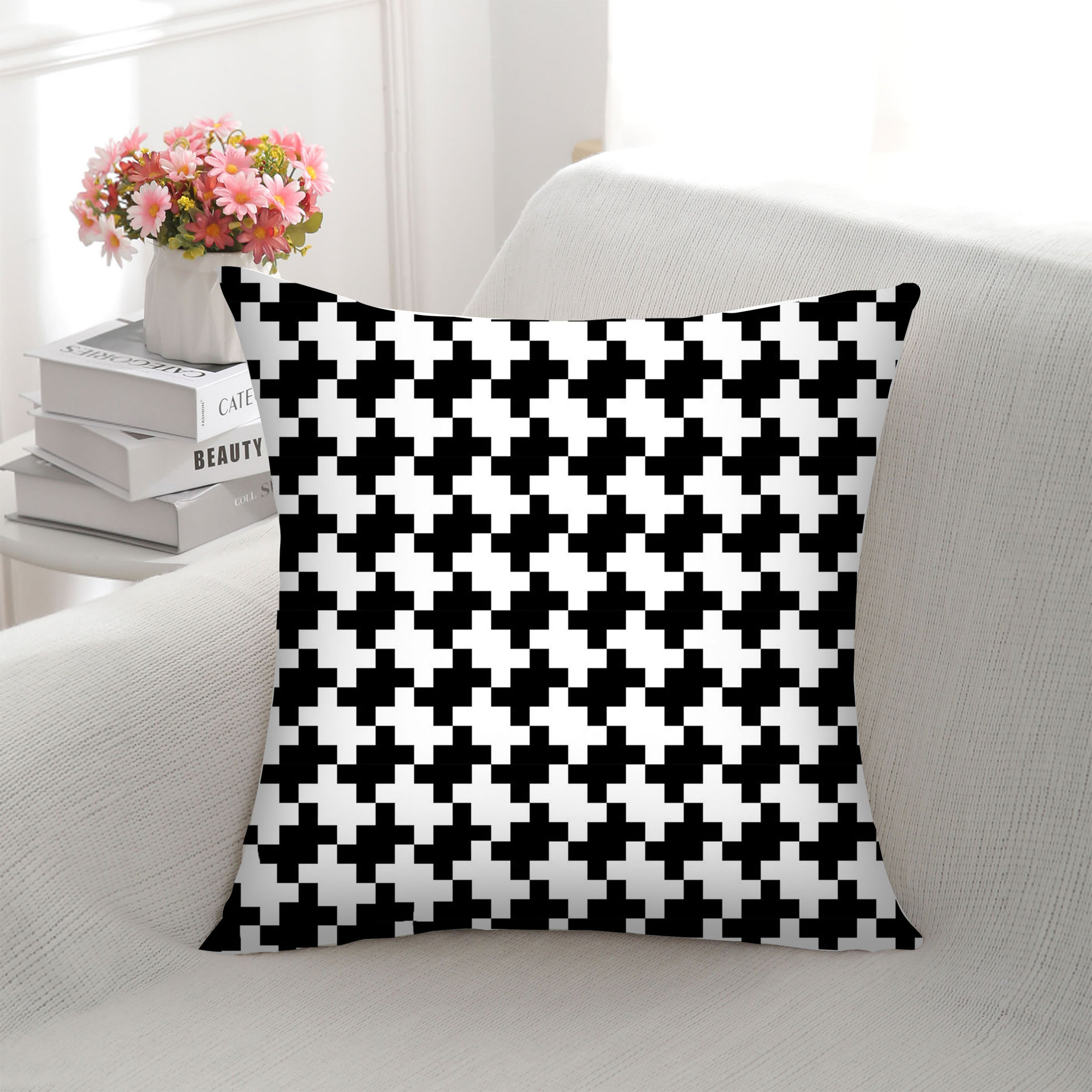 Nordic Instagram Style Light Luxury Houndstooth Pillow Cover Bedside Cushion Back Cushion Car and Sofa Pillow Wholesale