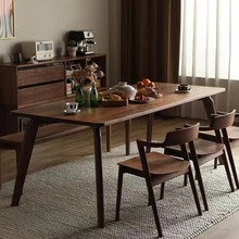 北欧黑胡桃木色全实木餐桌现代简约轻奢风小户型家用长方形餐桌