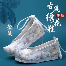 中国风汉服鞋子女古风绣花鞋翘头弓鞋内增高软底茶鞋女茶艺师鞋子