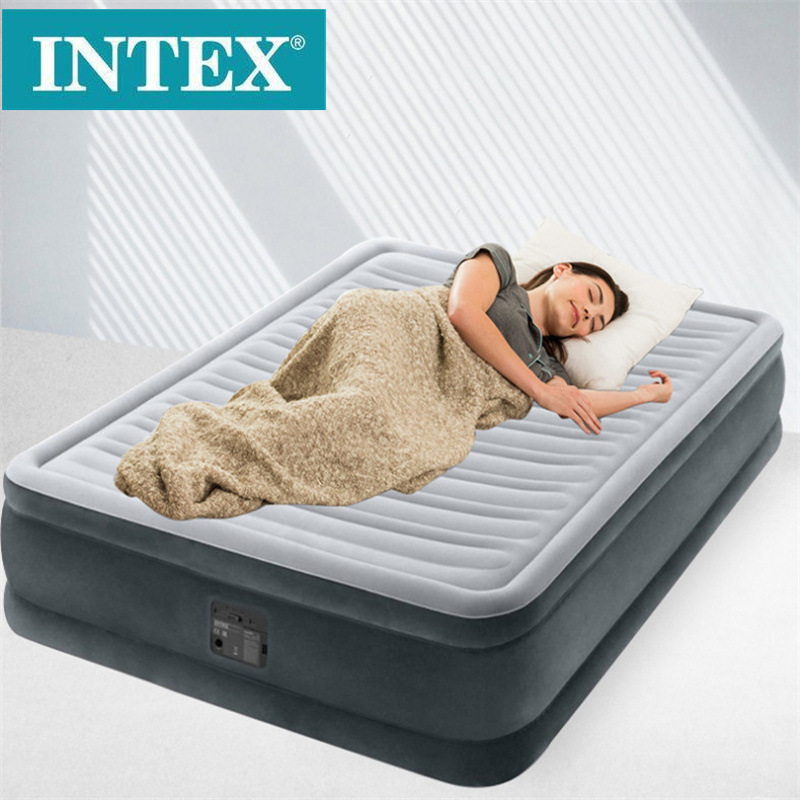 美国intex豪华内置电泵双层加大线拉空气床折叠午休植绒充气床垫