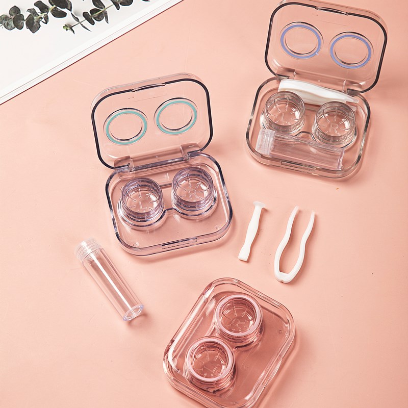 Contact Lens Case Portable Clear Mini and Simple Integrated Couple Box Cosmetic Contact Lenses Contact Lens Case No Need to Twist the Cover As755