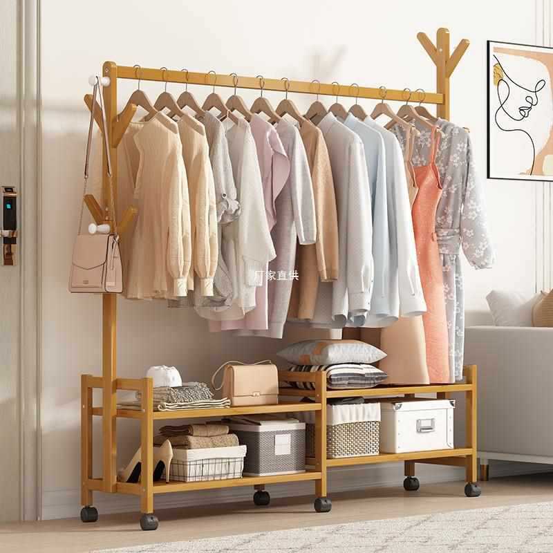 带轮移动挂衣架晾衣架晒衣架子落地阳台卧室室内简易单杆式衣帽架