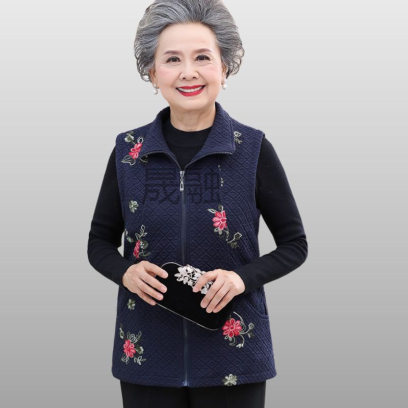 qt奶奶装春秋马甲中老年人春装女马夹妈妈坎肩背心老人衣服复古内