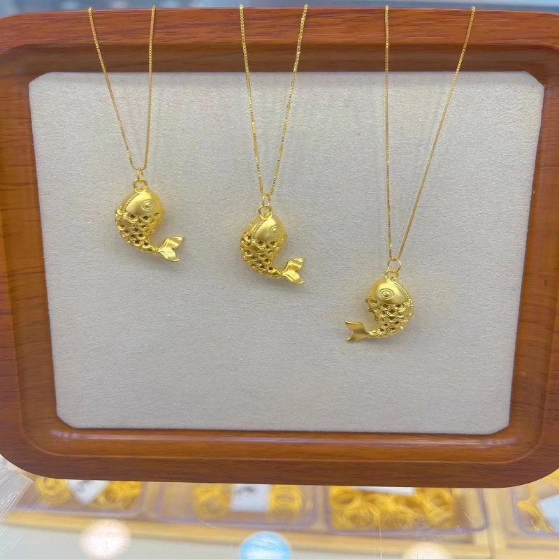 黄金999足金好运来锦鲤吊坠纯金配件小鱼项链坠直播情人节礼物批