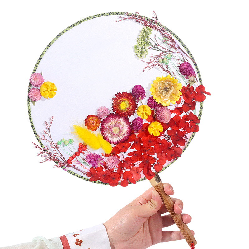 Women's Day Handmade Circular Fan Diy Material Package Dried Flower Eternal Flower Antique Blank Temple Fan Ancient Chinese Clothing Fan