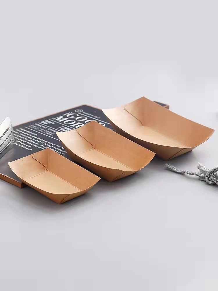 小吃薯条打包盒淋膜牛皮纸船盒kraft paper snack box鸡米花盒