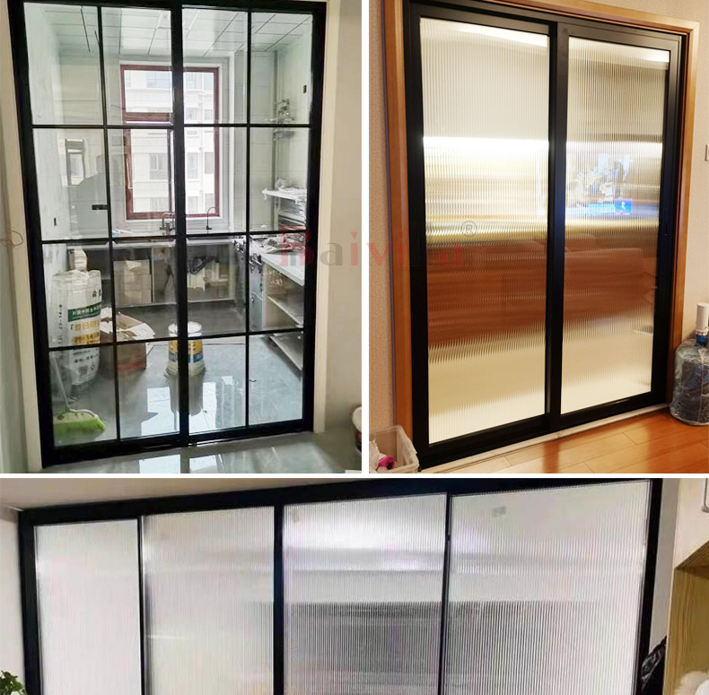 三联动移门卫生间吊轨门铝合金门窗推拉门定制极窄边框玻璃门滑门