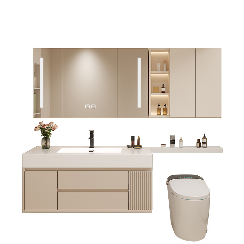 Bathroom Cabinet Seamless Ceramic Basin Modern Minimalist Stone Plate Table Top Whole Washbin Toilet Extended Oak Smart Mirror Cabinet