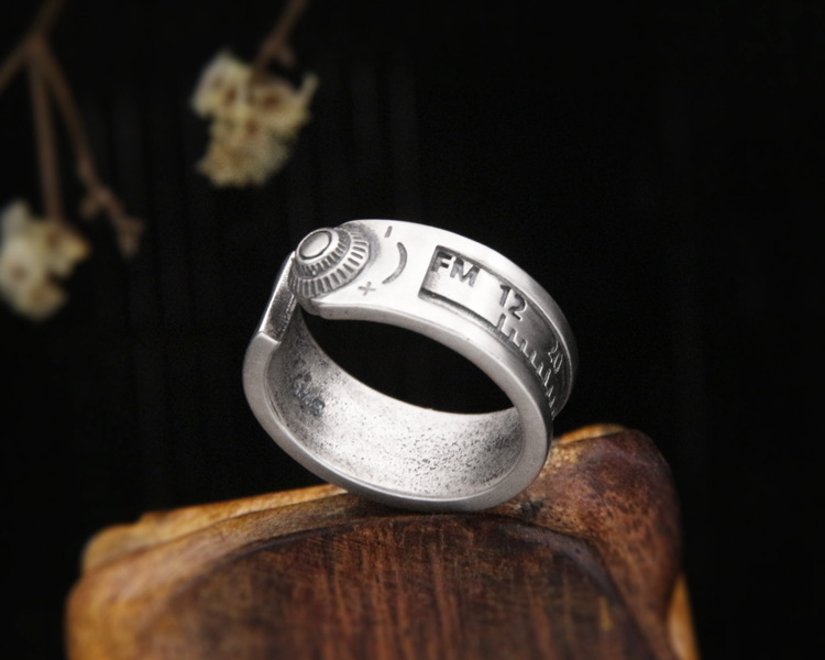 纯银52赫兹戒指女工业风欧美时尚个性创意设计复古s925刻度指环男