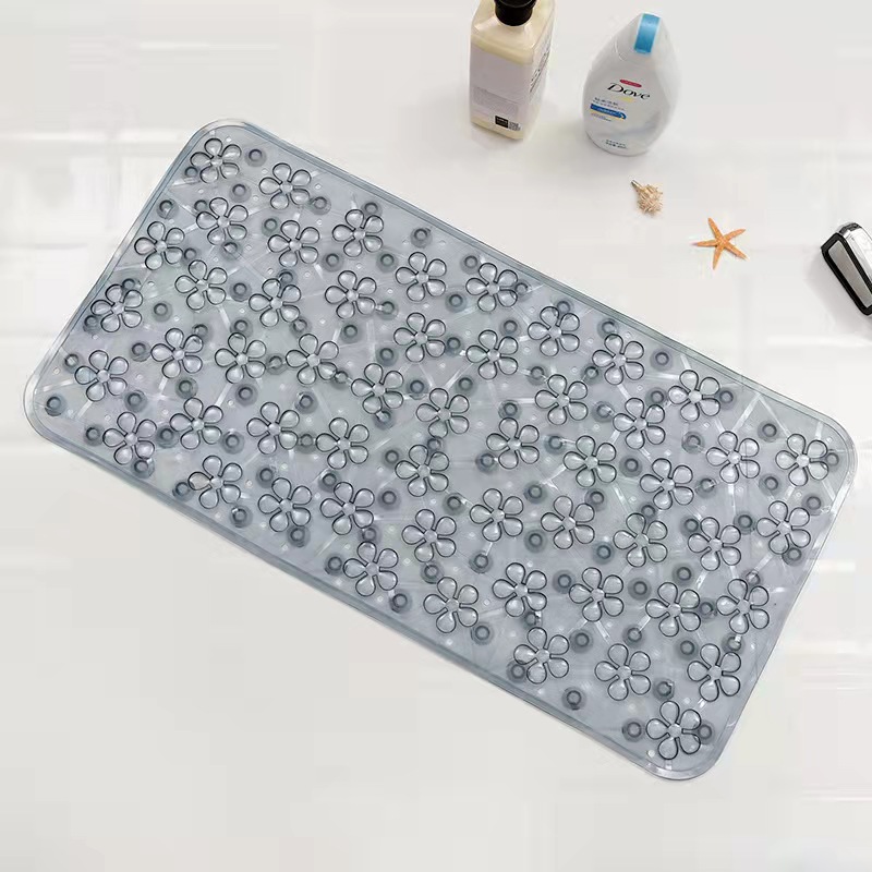 Transparent Waterproof and Hard-Wearing Bathroom Mat Flowers with Flowers Bathtub Mat Super Strong Suction Bathtub Mat