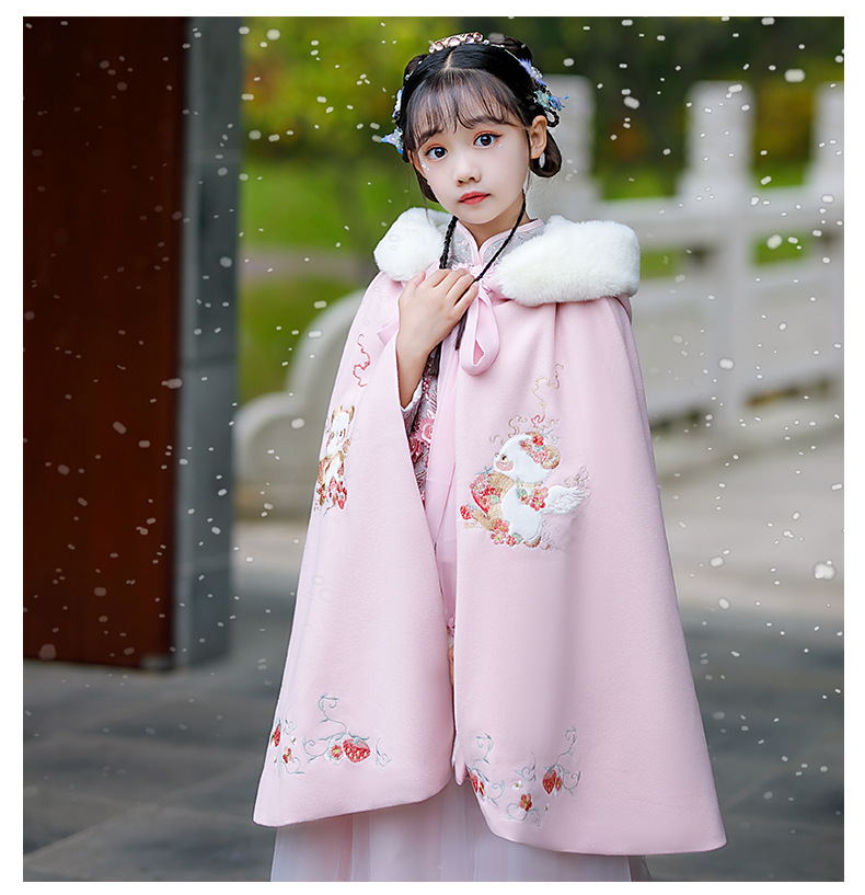 Girls' Improved Hanfu Dress New Fleece-lined Thickened Children's Cheongsam Dress Autumn and Winter Tang Suit Ancient Costume