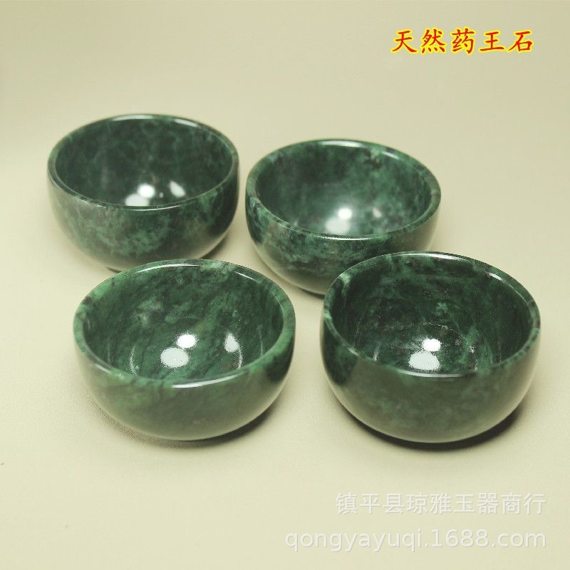 批发藏玉药王石杯黑绿玉墨玉茶杯橄榄绿墨绿玉陨石带
