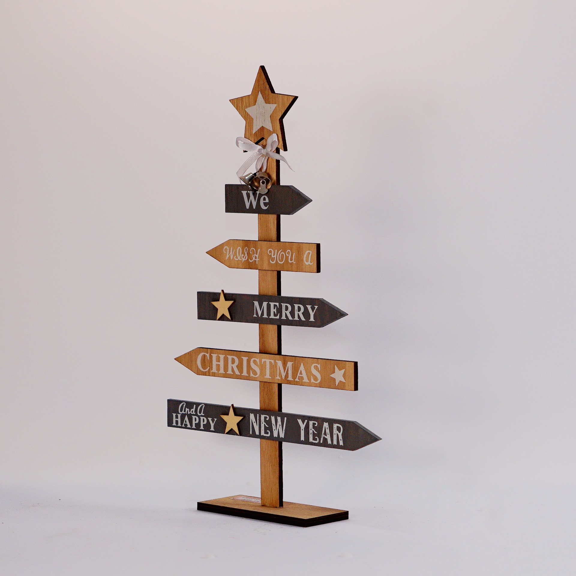 灰白色松树型路标创意圣诞摆件,木质工艺品,家居用品小摆件