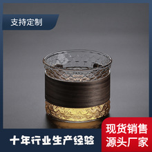 日式竹围耐热玻璃水杯 竹筒锤纹透明品茗杯茶杯威士忌酒杯