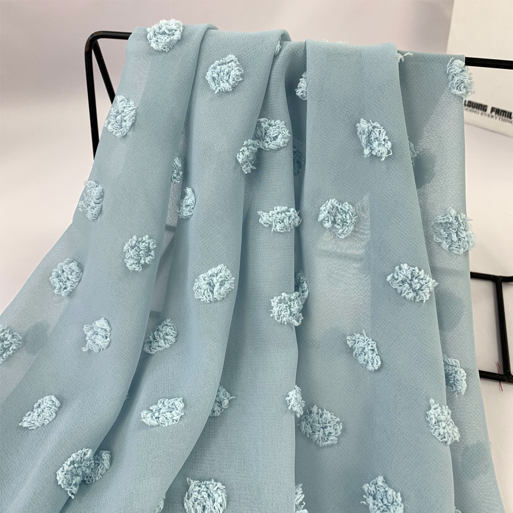 涤纶雪纺纱大毛球提花剪花面料 韩版女装泡泡衫雪纺上衣面料 现货