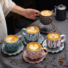 跨境锤目纹咖啡杯碟套装日式复古粗陶马克杯创意陶瓷茶杯水杯咖啡