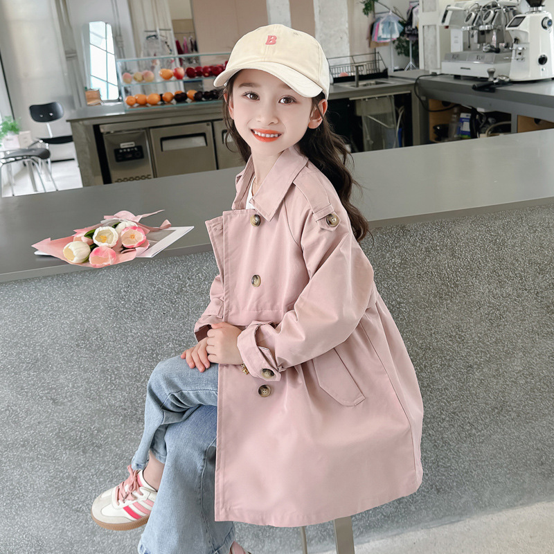 小女孩秋季新款宽松中长款风衣英伦风2024双排扣儿童装开衫外套潮