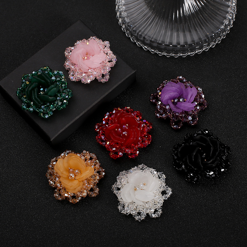 韩版水晶亚克力珠花手工串珠立体花彩色圆盘花新娘胸花头花配件