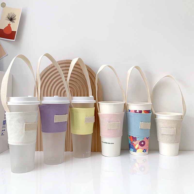 奶茶杯套手拎帆布平底杯防烫隔热加厚手提袋饮料外带咖啡奶茶包包