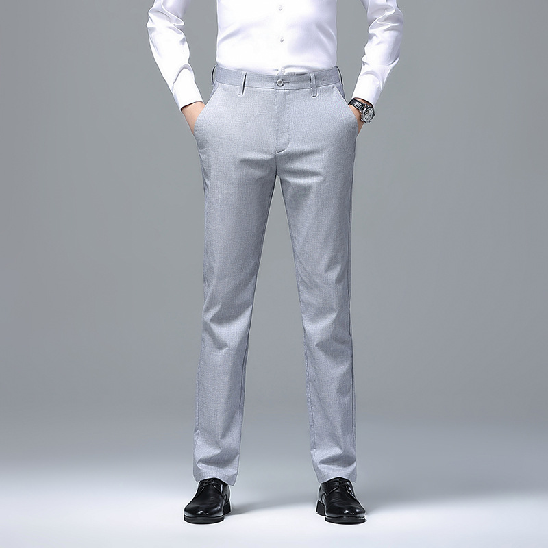 新款男士休闲裤夏季中青年纯色修身长裤子商务免烫透气弹力西裤男