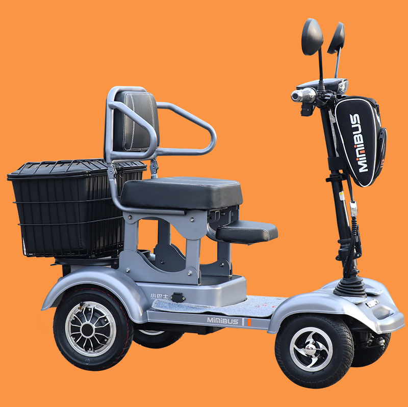 巴士老年人代步电动车四轮残疾人助力电瓶车折叠双人座接小孩