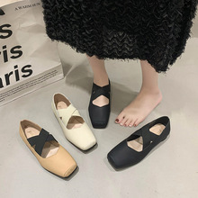 法式低跟方头芭蕾舞鞋女鞋子2024年新款春季复古玛丽珍平底单鞋