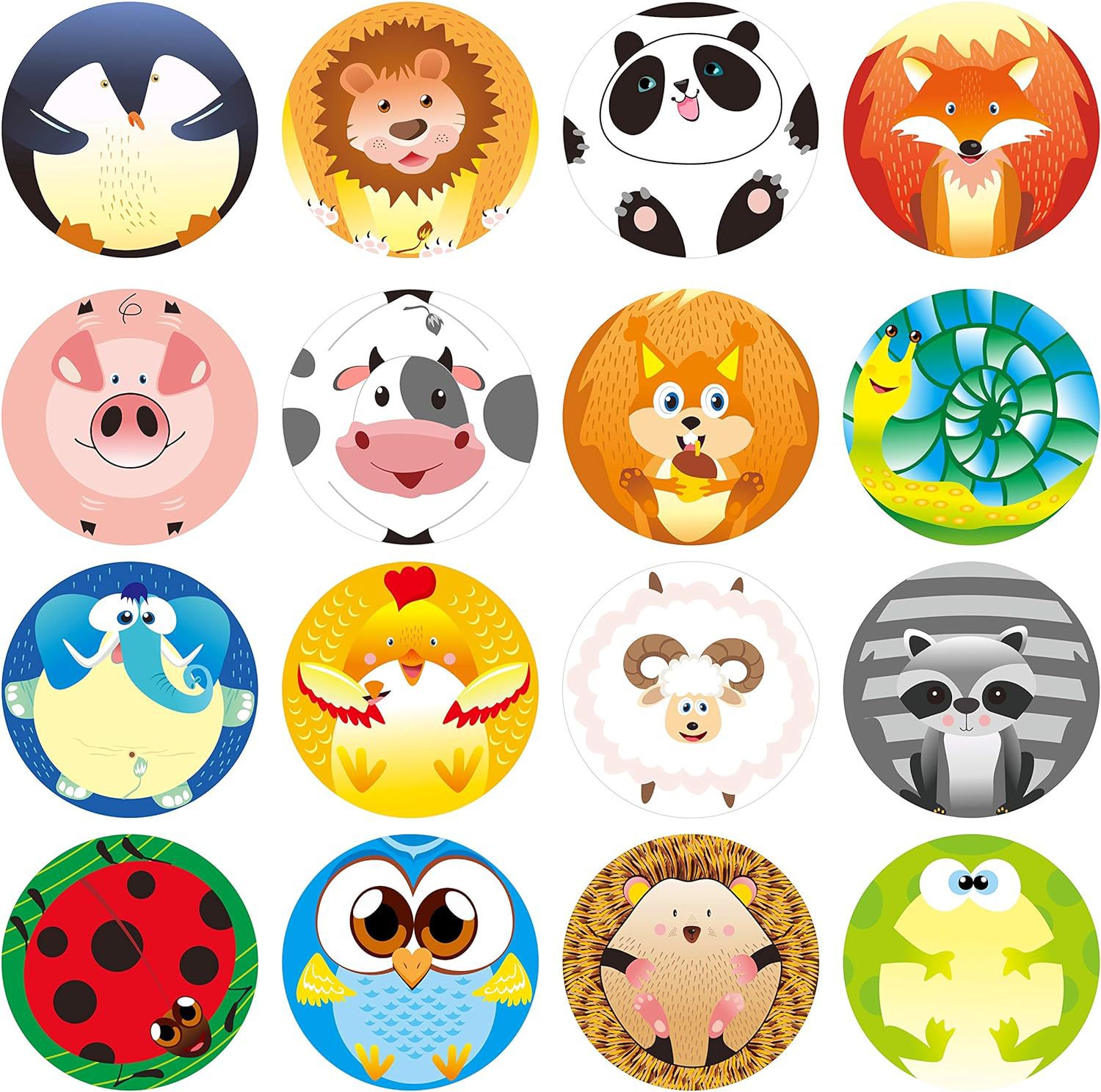 可爱的圆形动物贴纸适用于儿童奖励游戏派对家庭娱乐不干胶500pcs