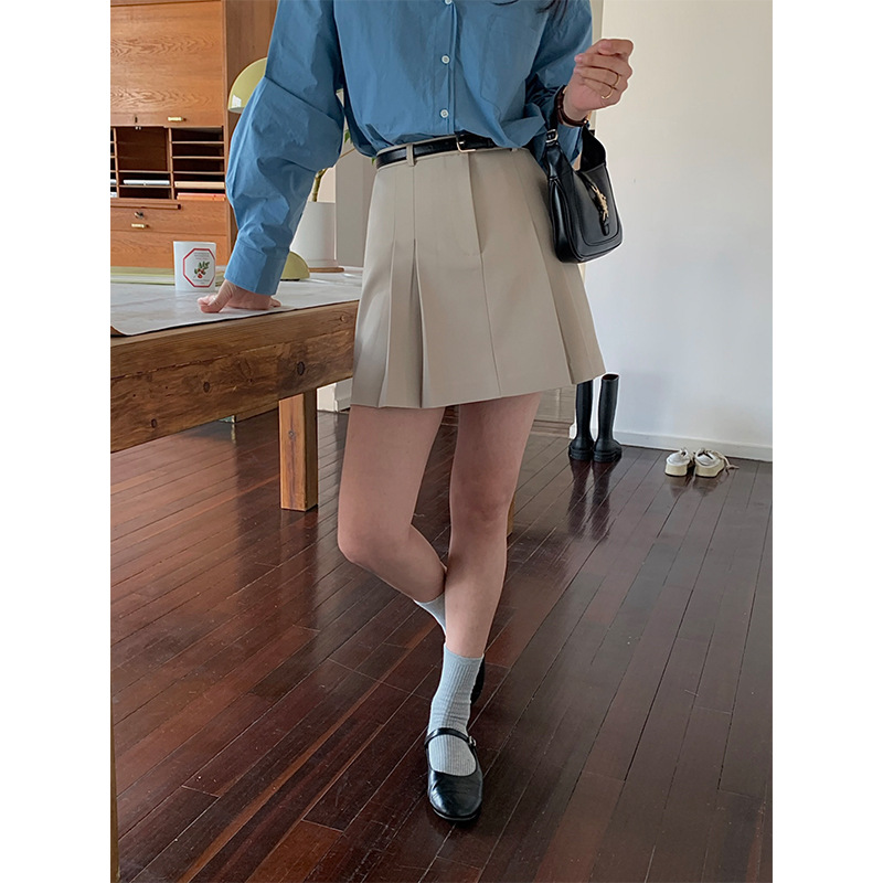 Han Xun Skirt Women's 2023 Early Spring New Arrivals Preppy Style High Waist Slimming Pleated A- line Skirt 19170