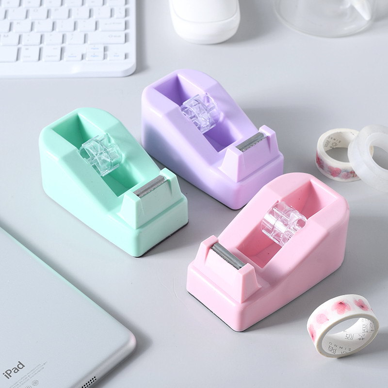 Creative Color Desktop Office Tape Dispenser Packaging Cutter Cross-Border Direct Supply Macaron Color Small Size Tape Base