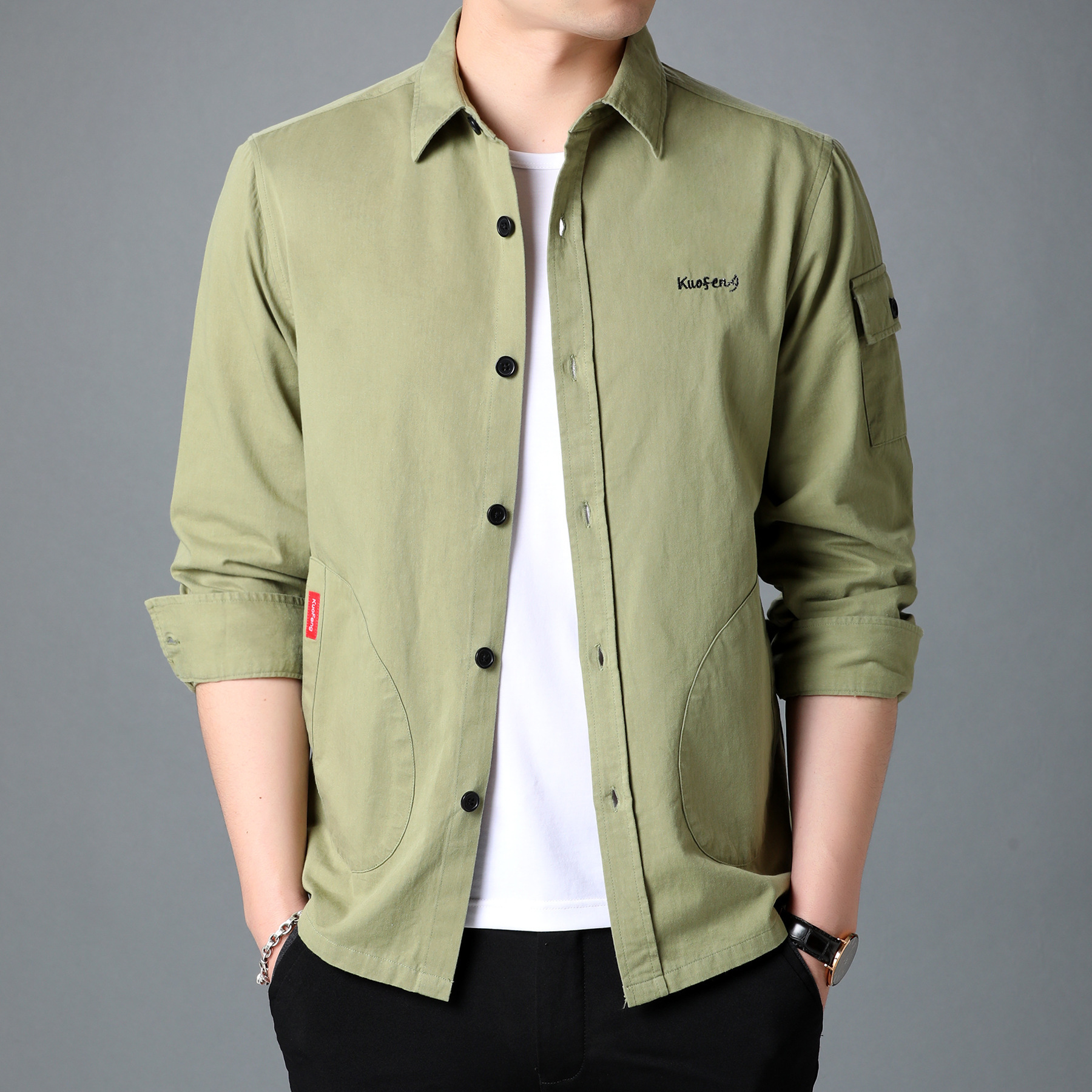 2021春秋季棉衬衫男士长袖韩版潮流工装衬衣外套男时尚男装上衣