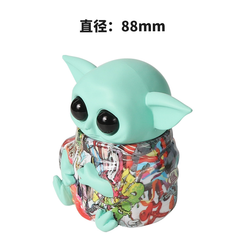 cross-border hot cartoon alien fat yuda zinc alloy 4-layer 3-grid pressing drawer metal cigarette grinder broken smoke machine