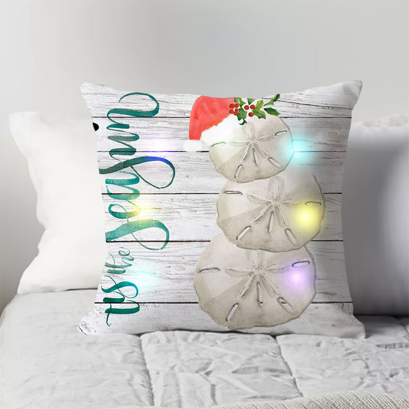 Luminous LED Lights Christmas Linen Colored Lights Pillow Cover Cushion Cover Pillow Ins Cartoon Animal Letters Crab Sea