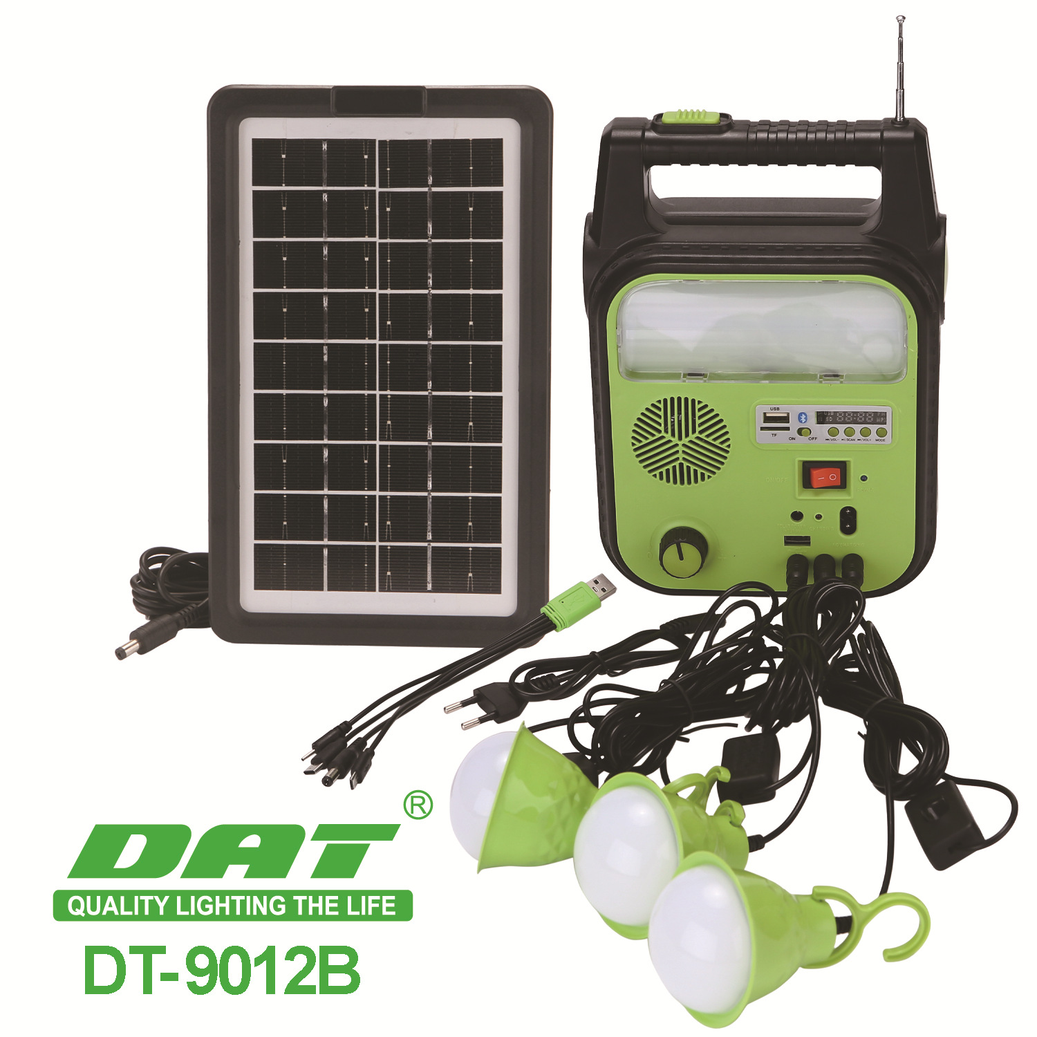 Dt-9012b Solar Lighting System with Bluetooth Mp3 Radio Function Lighting Lamp Portable Rechargeable