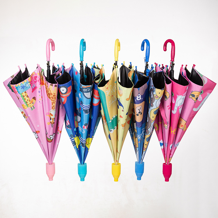 Waterproof Cover Long Handle Cartoon Children's Umbrella Straight Rod Automatic Vinyl Children's Umbrella Student Sun-Proof All-Weather Umbrella